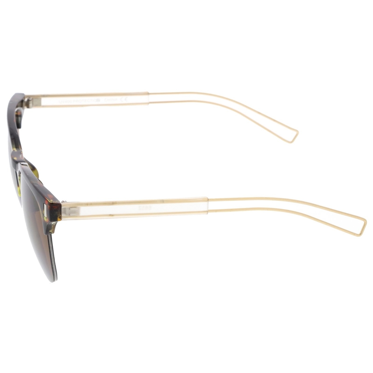 Semi Rimless Wire Hook Temples Square Lens Horn Rimmed Sunglasses 56mm - Tortoise-Gold / Brown