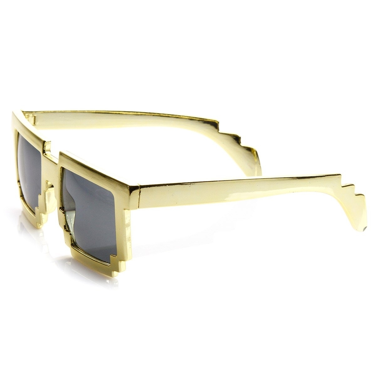 Shiny Foil Color Pixel 8-Bit CPU Gamer Geek Novelty Sunglasses - Silver