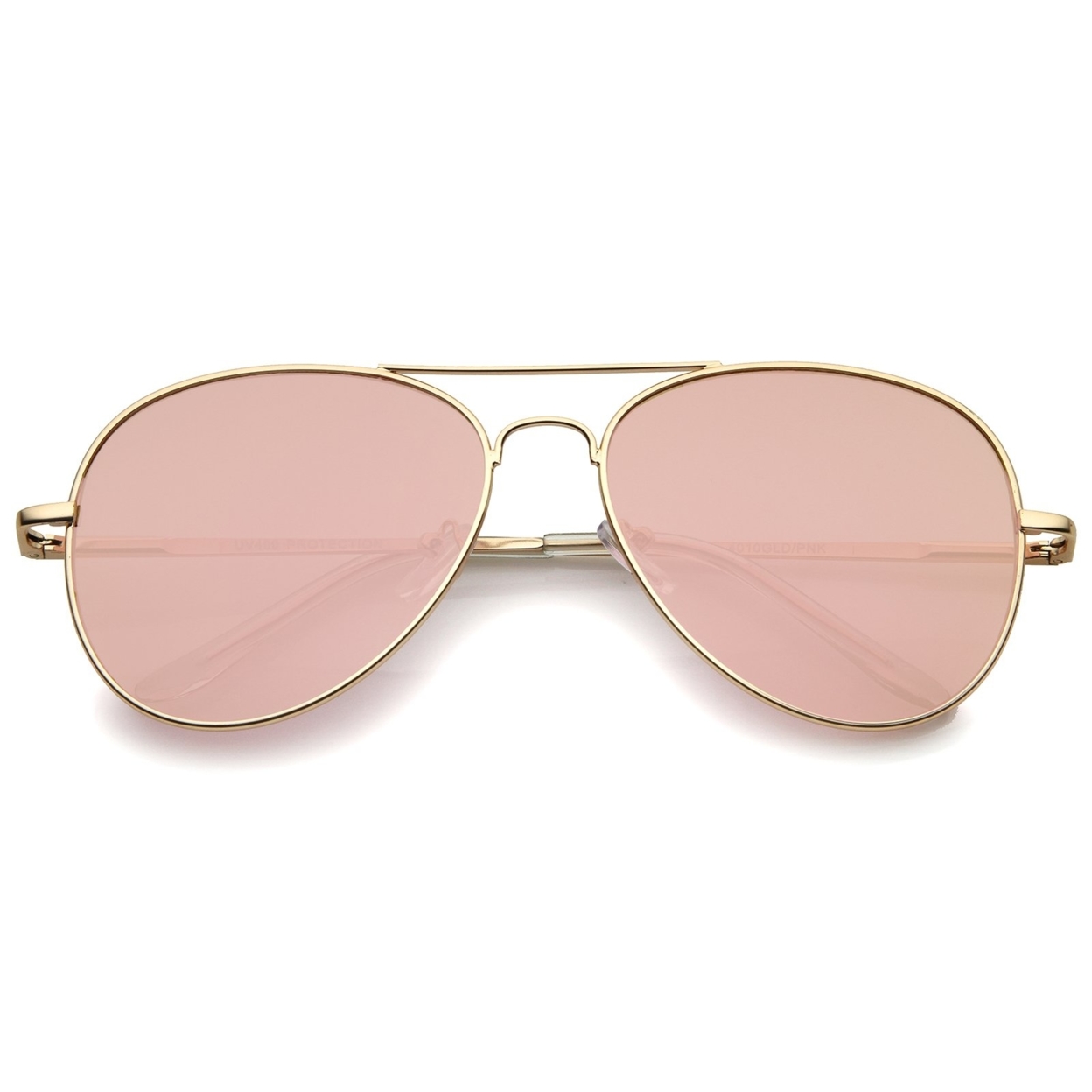 Small Matte Metal Rose Gold Pink Mirror Flat Lens Aviator Sunglasses 56mm - Matte Gold / Pink Mirror