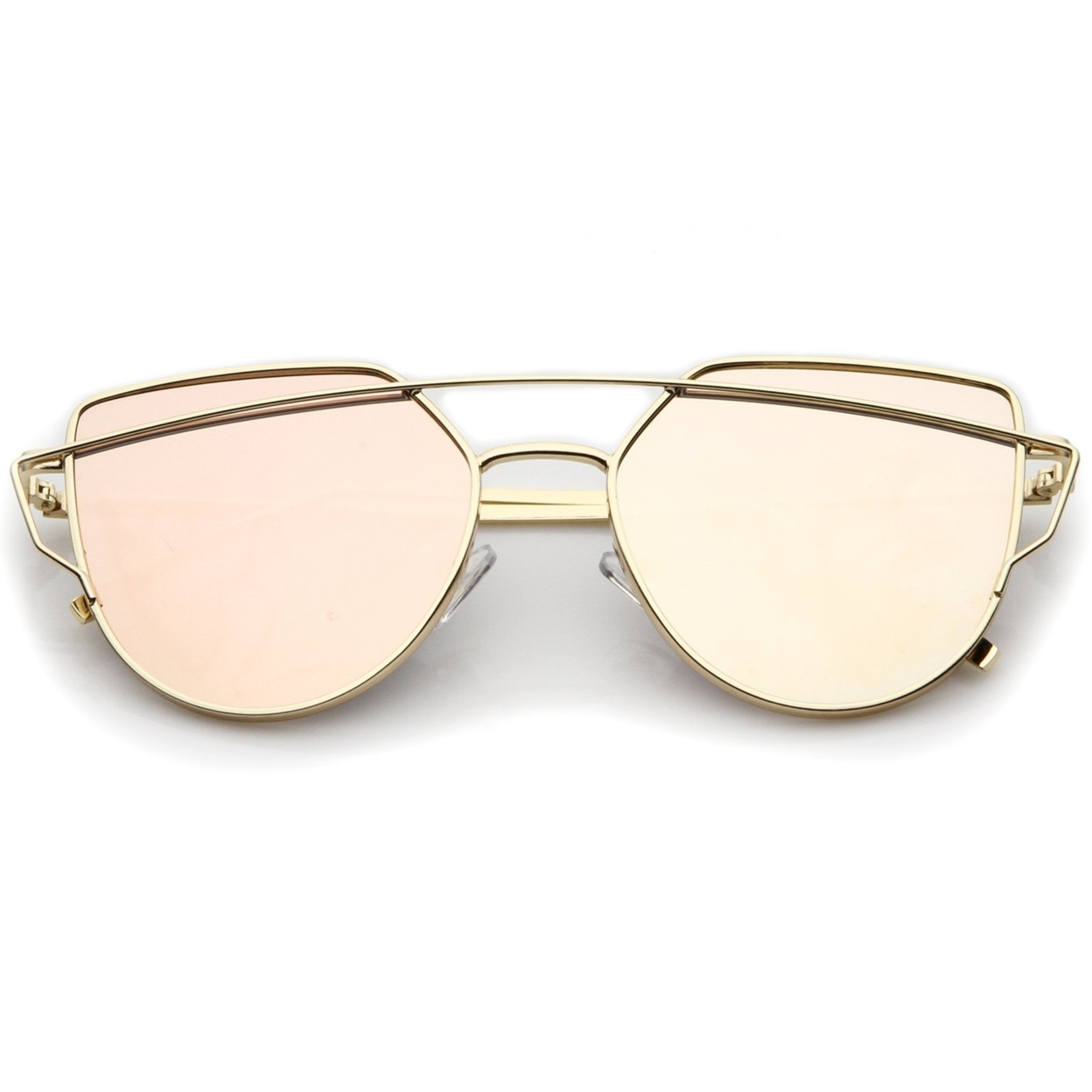 Small Metal Frame Thin Temple Color Mirror Flat Lens Aviator Sunglasses 54mm - Gold / Gold Mirror