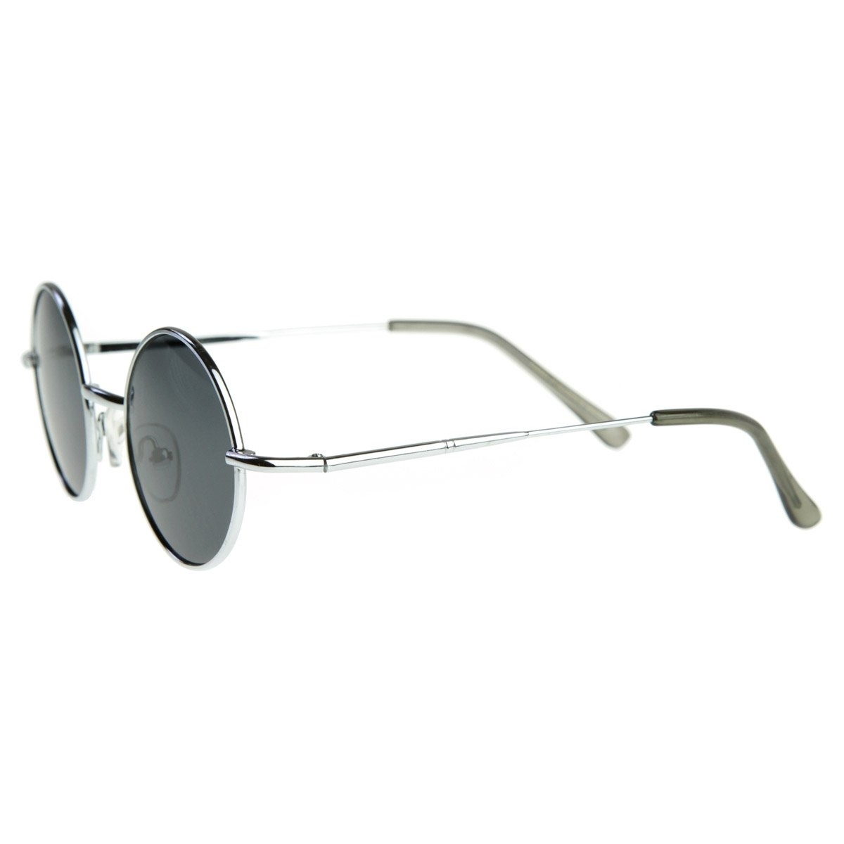 Small Retro-Vintage Style Lennon Inspired Round Metal Circle Sunglasses - Silver Fire