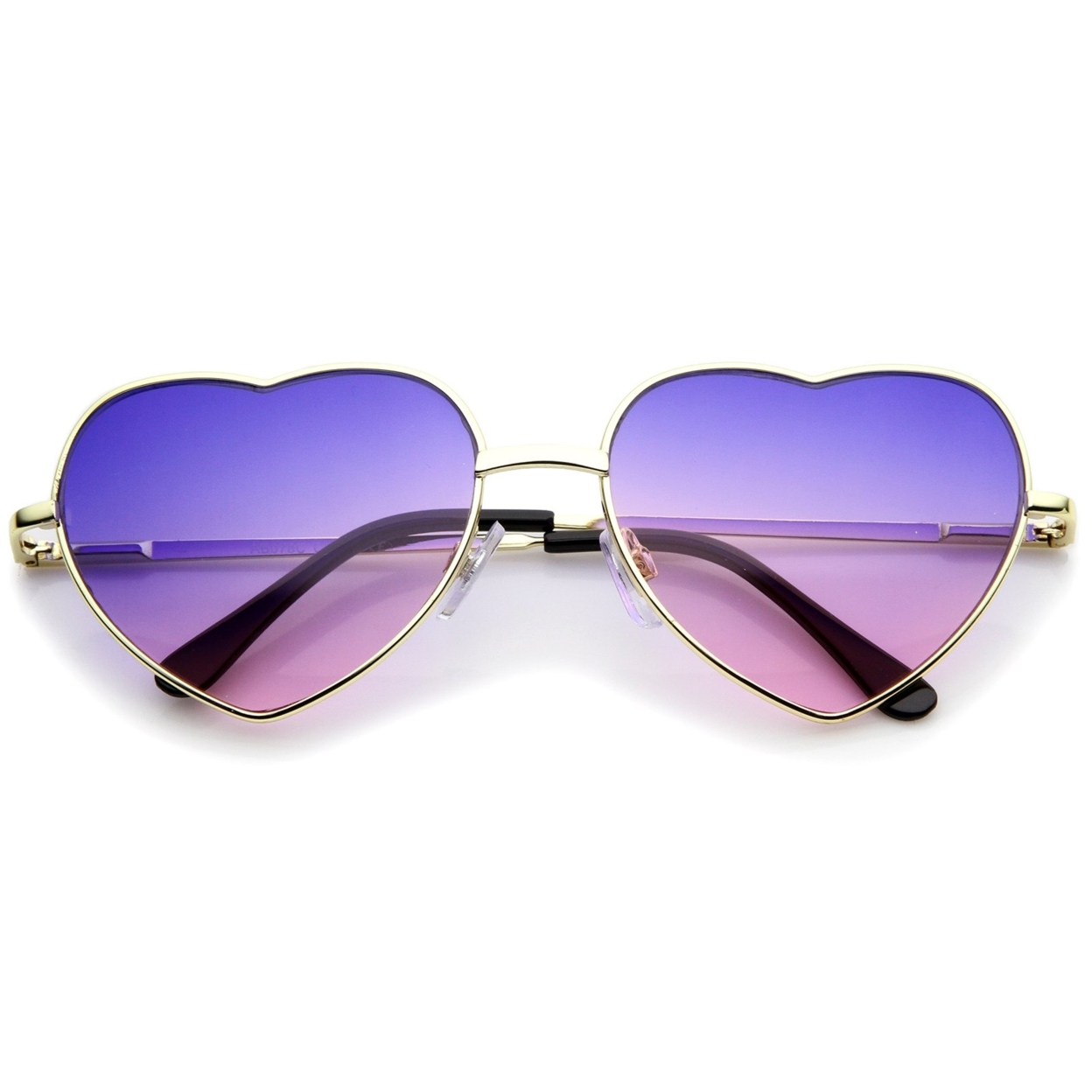 Small Thin Metal Frame Temples Vibrant Colored Gradient Lens Heart Sunglasses 52mm - Gold / Pink-Yellow