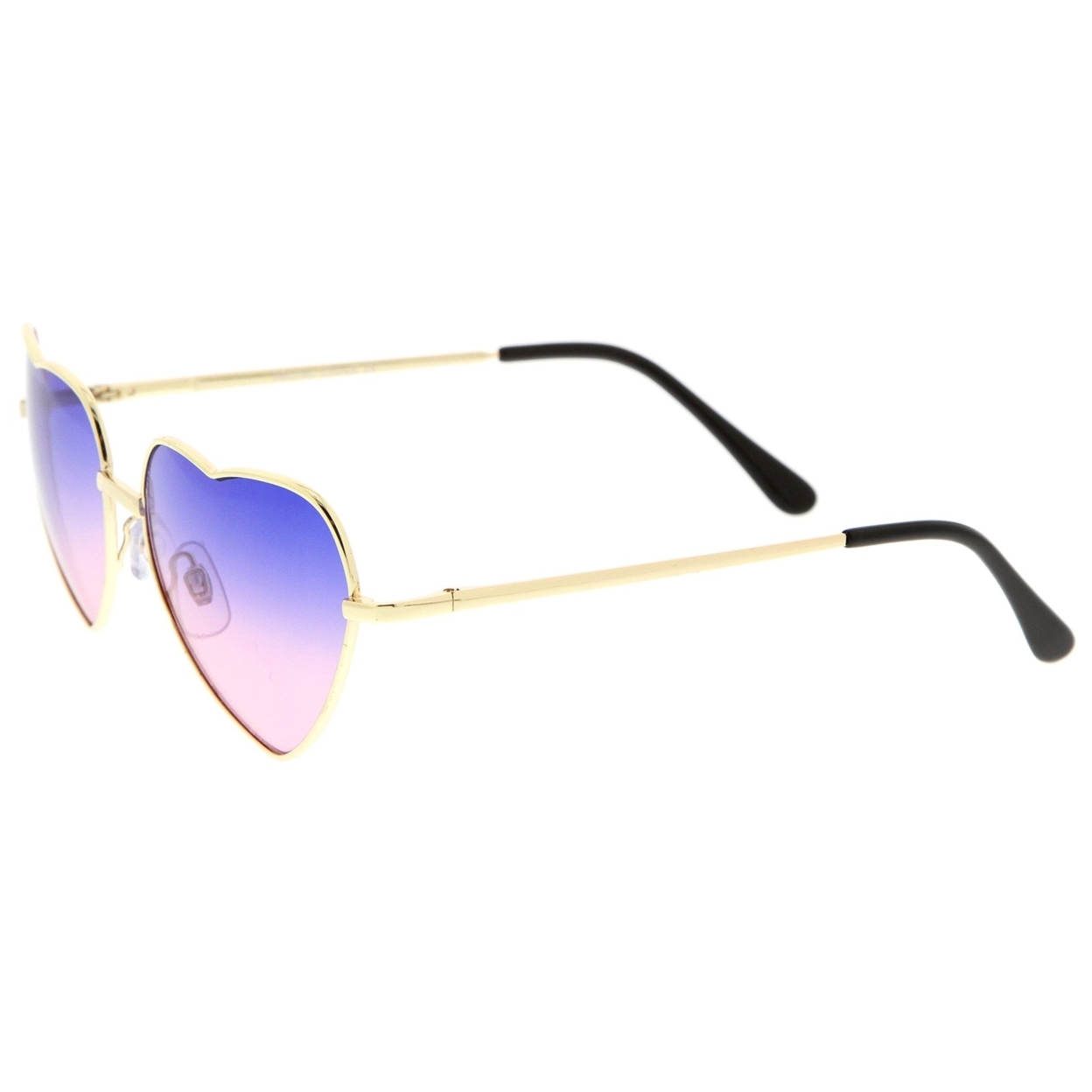 Small Thin Metal Frame Temples Vibrant Colored Gradient Lens Heart Sunglasses 52mm - Gold / Blue-Yellow