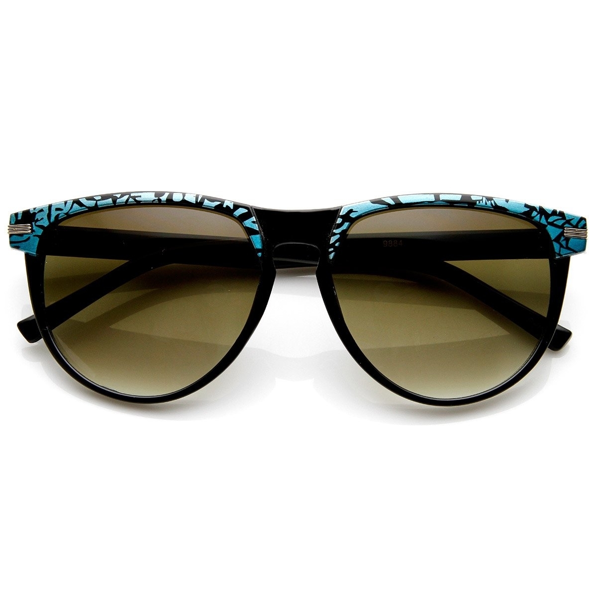 Two-Tone Pattern Color Keyhole Mod Horn Rimmed Sunglasses - Black-Blue