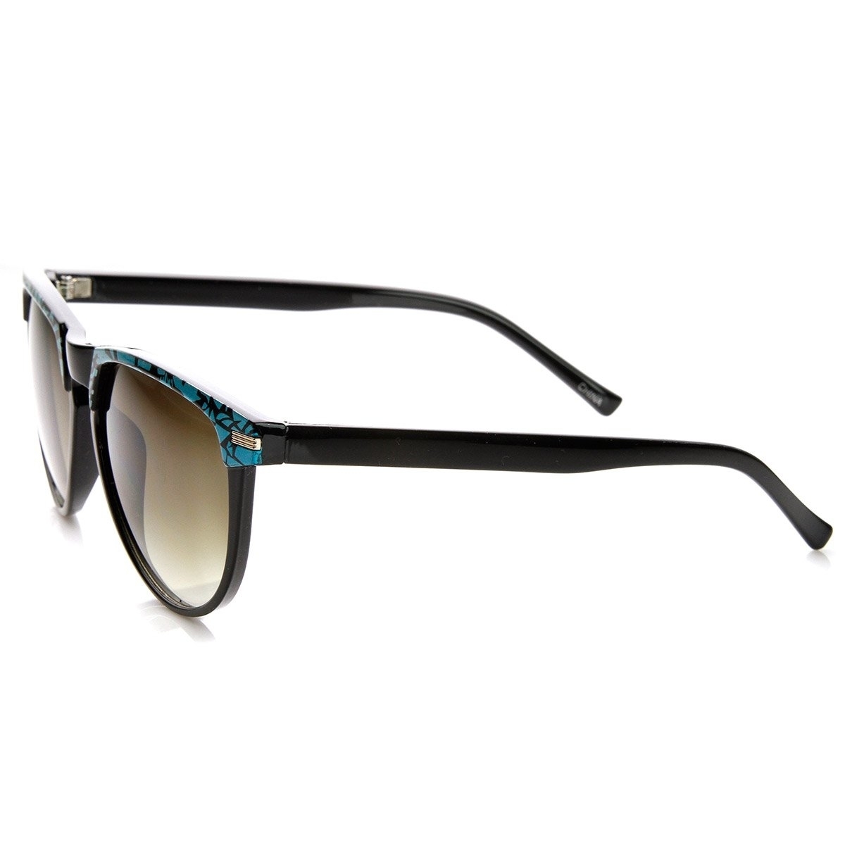 Two-Tone Pattern Color Keyhole Mod Horn Rimmed Sunglasses - Black-Gray