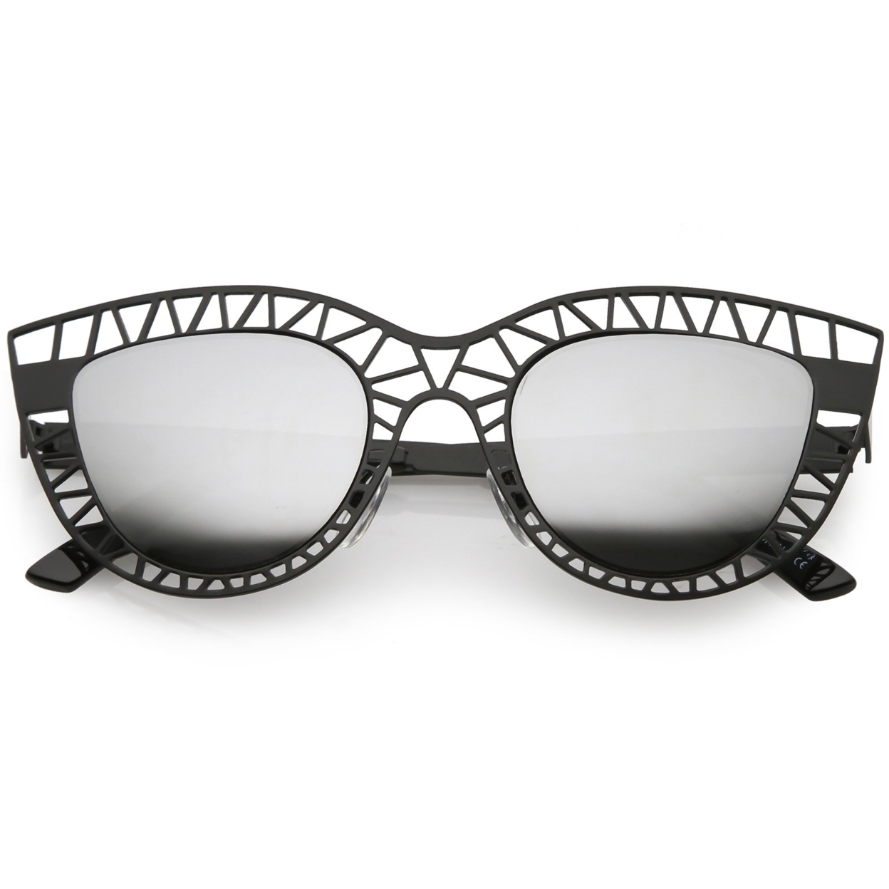 Unique Laser Cut Out Cat Eye Sunglasses With Color Mirrored Lens 48mm - Matte Gold / Pink Mirror