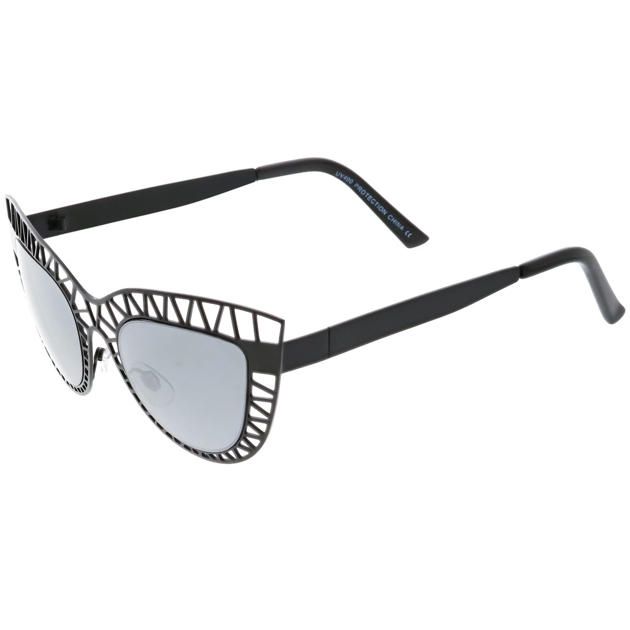 Unique Laser Cut Out Cat Eye Sunglasses With Color Mirrored Lens 48mm - Matte Silver / Magenta Mirror