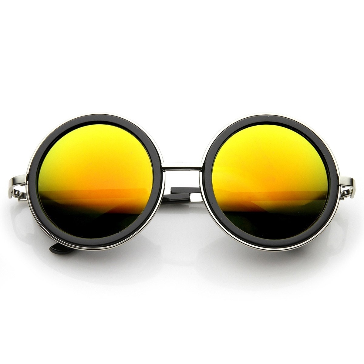 Unisex Premium Round Flash Mirror Studio Cover Sunglasses - Gold-Tortoise Midnight