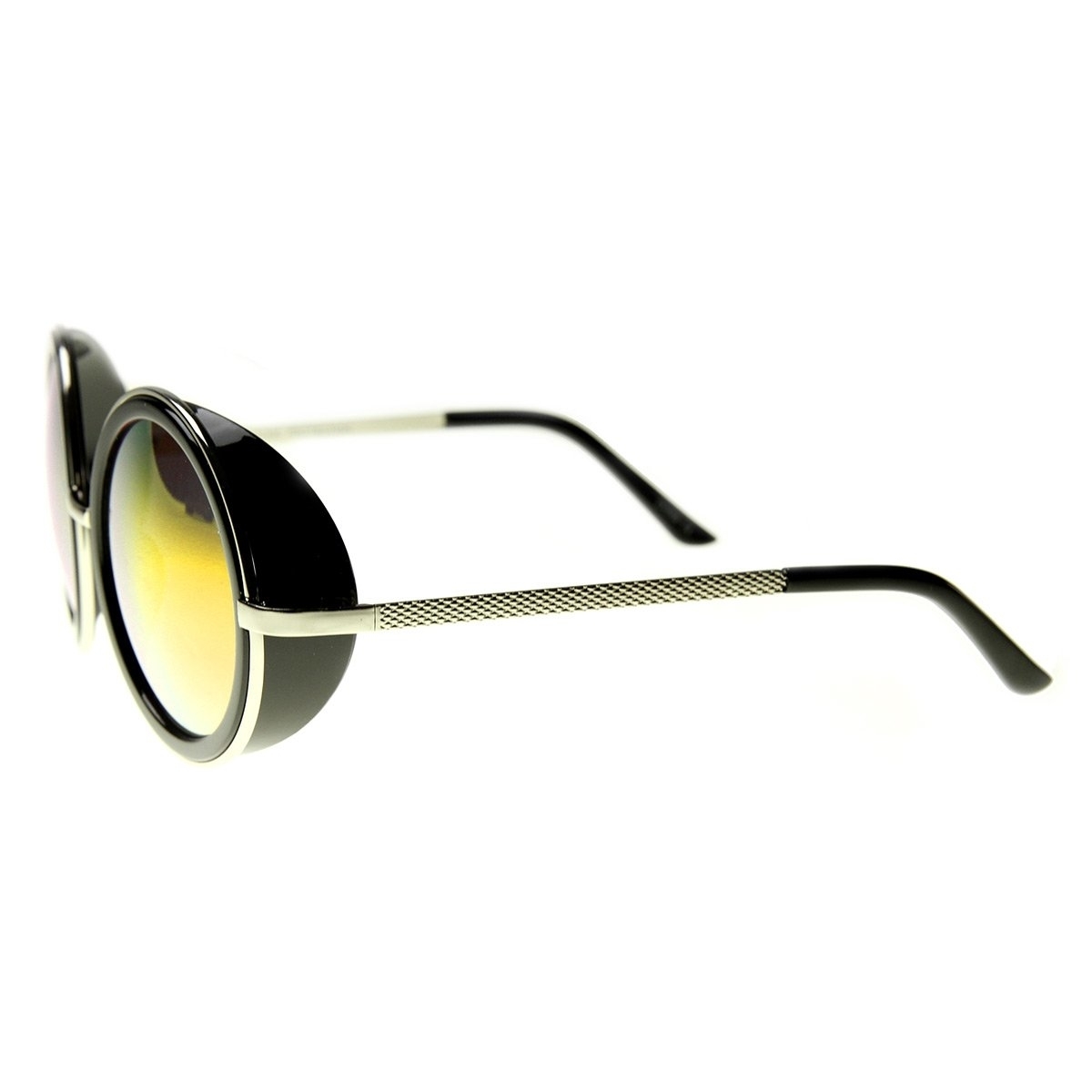 Unisex Premium Round Flash Mirror Studio Cover Sunglasses - Gold-Black Sun