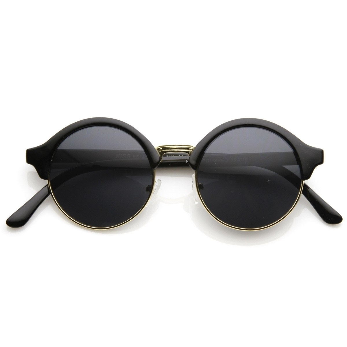 Vintage Inspired Classic Half Frame Semi-Rimless Round Circle Sunglasses - Black-Gold Lavender
