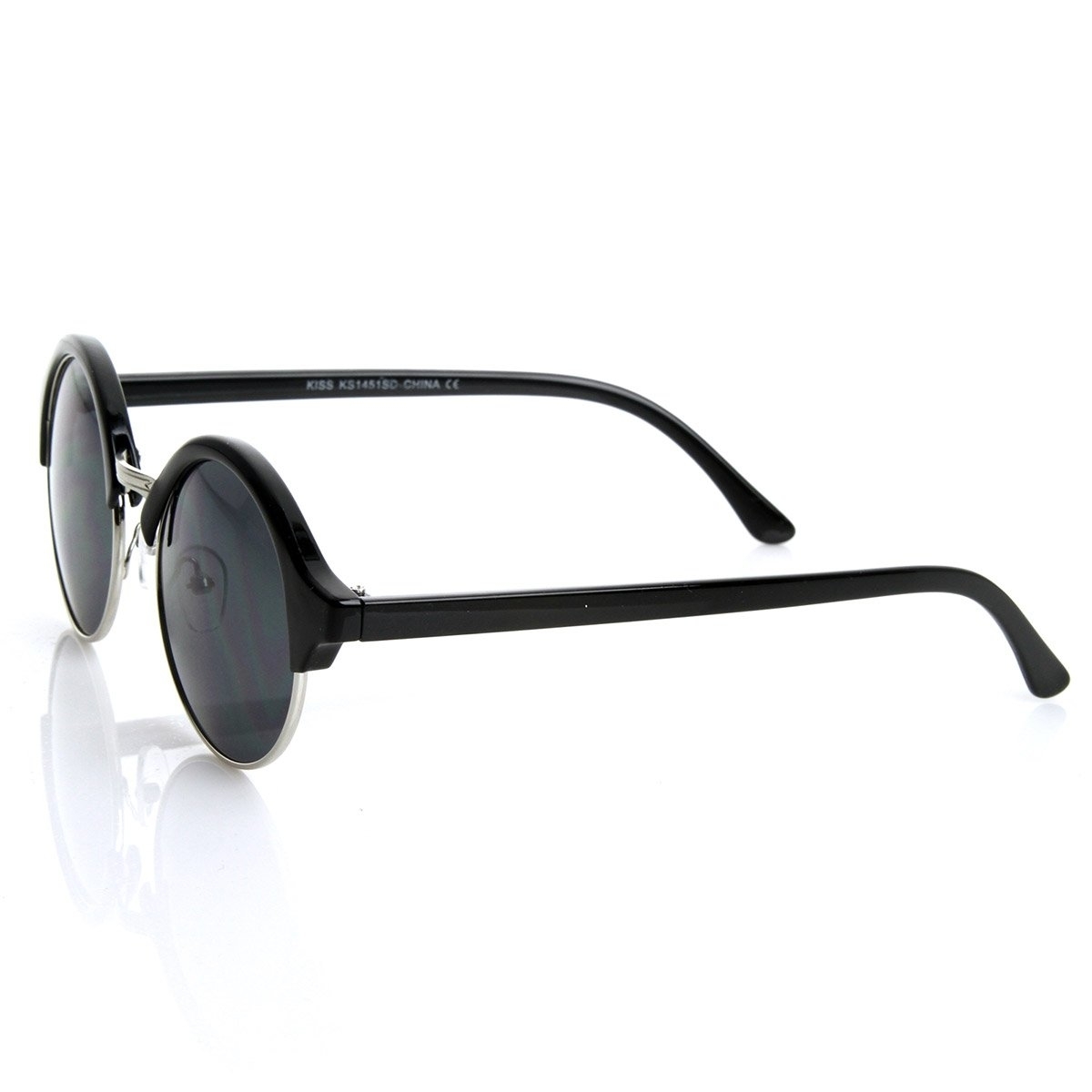 Vintage Inspired Classic Half Frame Semi-Rimless Round Circle Sunglasses - Black-Gold Lavender