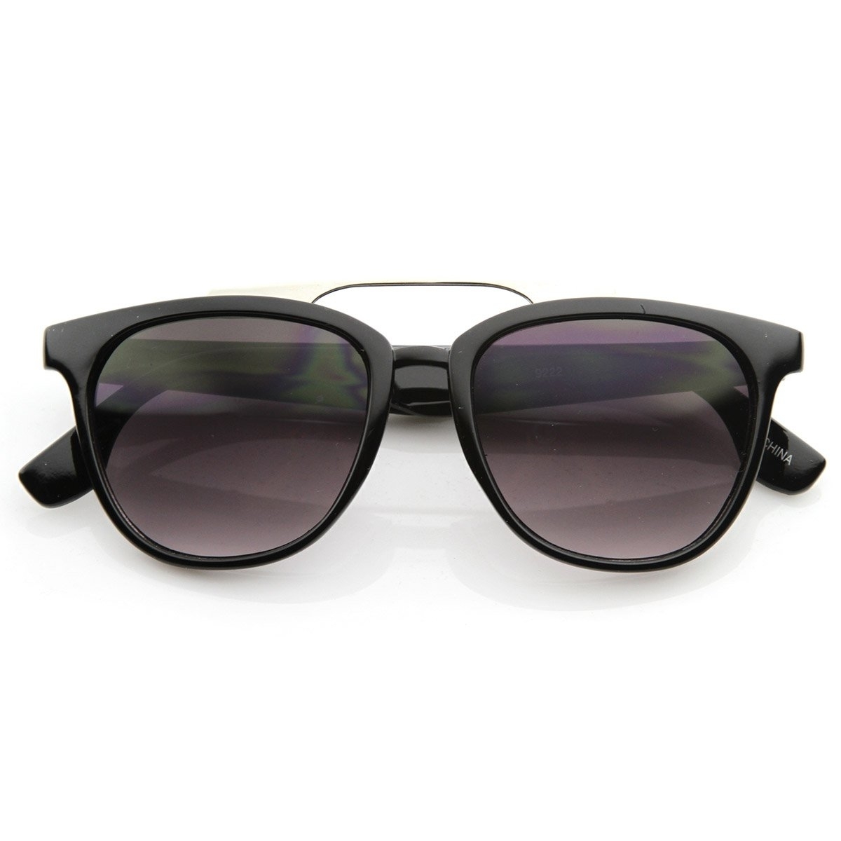 Vintage Inspired Fashion Horn Rimmed Horn Rimmed Sunglasses With Metal Crossbar - Black Smoke-Lens