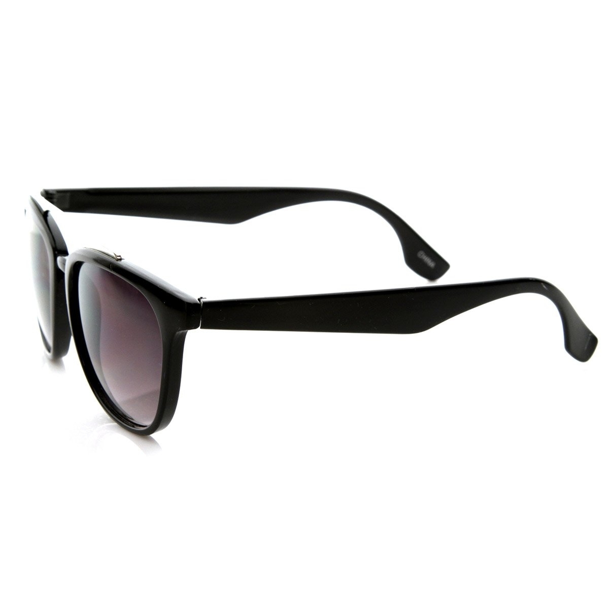 Vintage Inspired Fashion Horn Rimmed Horn Rimmed Sunglasses With Metal Crossbar - Black Smoke-Lens