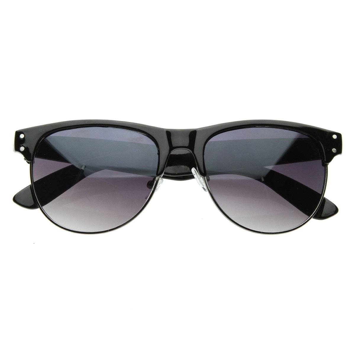 Vintage Inspired Retro Half Frame Horn Rimmed Horn Rimmed Style Sunglasses - Shiny Tortoise