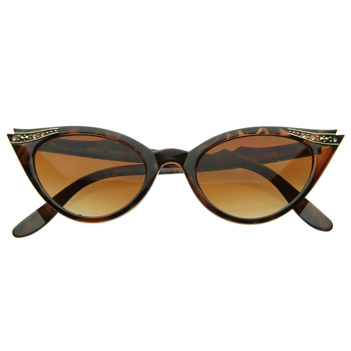 Vintage Inspired Mod Womens Fashion Rhinestone Cat Eye Sunglasses - Black