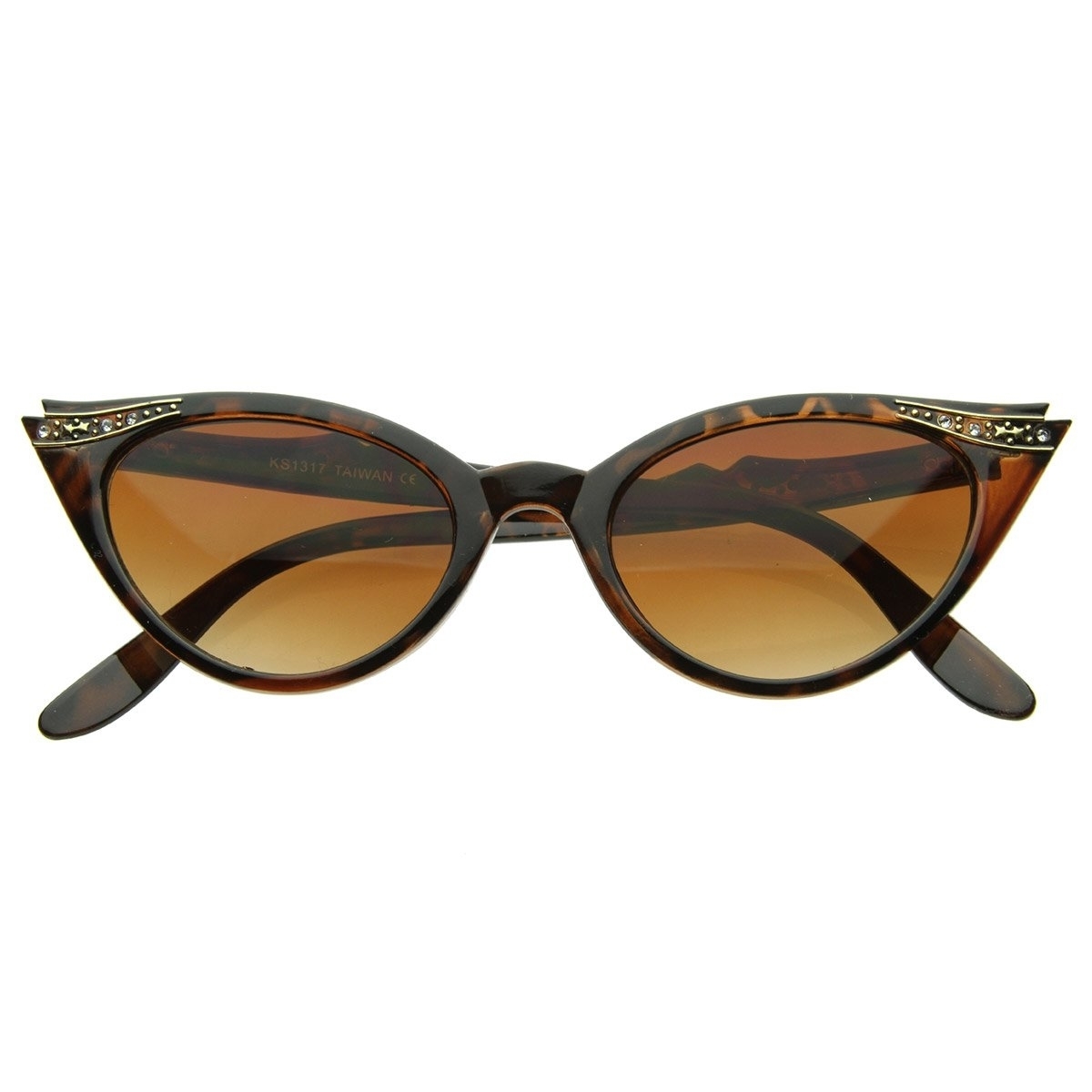 Vintage Inspired Mod Womens Fashion Rhinestone Cat Eye Sunglasses - Tortoise