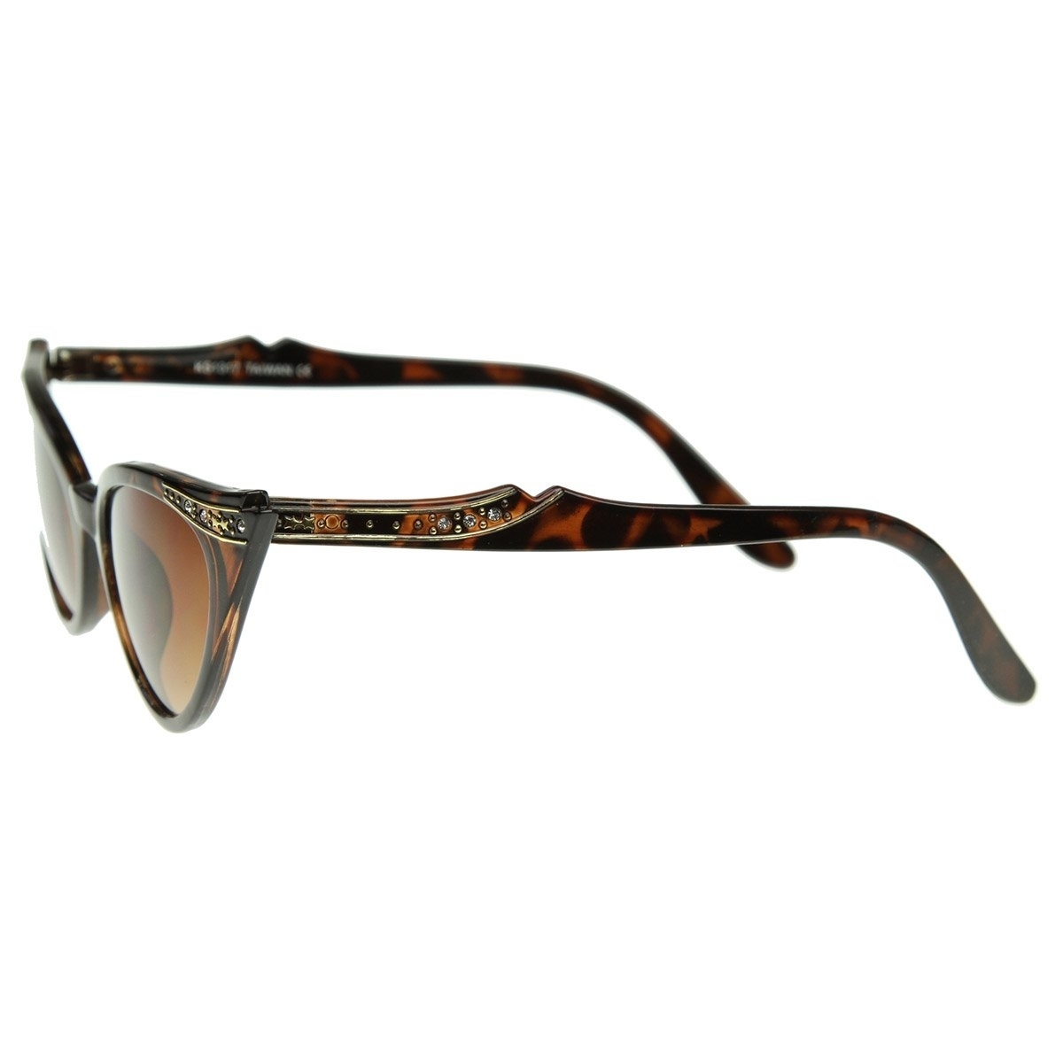Vintage Inspired Mod Womens Fashion Rhinestone Cat Eye Sunglasses - Brown