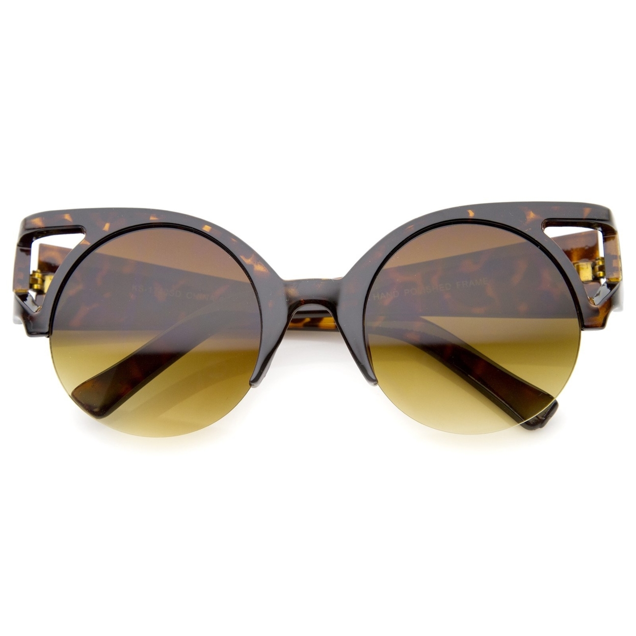 Women's Bold Round Lens Half Frame Cutout Cat Eye Sunglasses 50mm - Orange-Tortoise / Amber