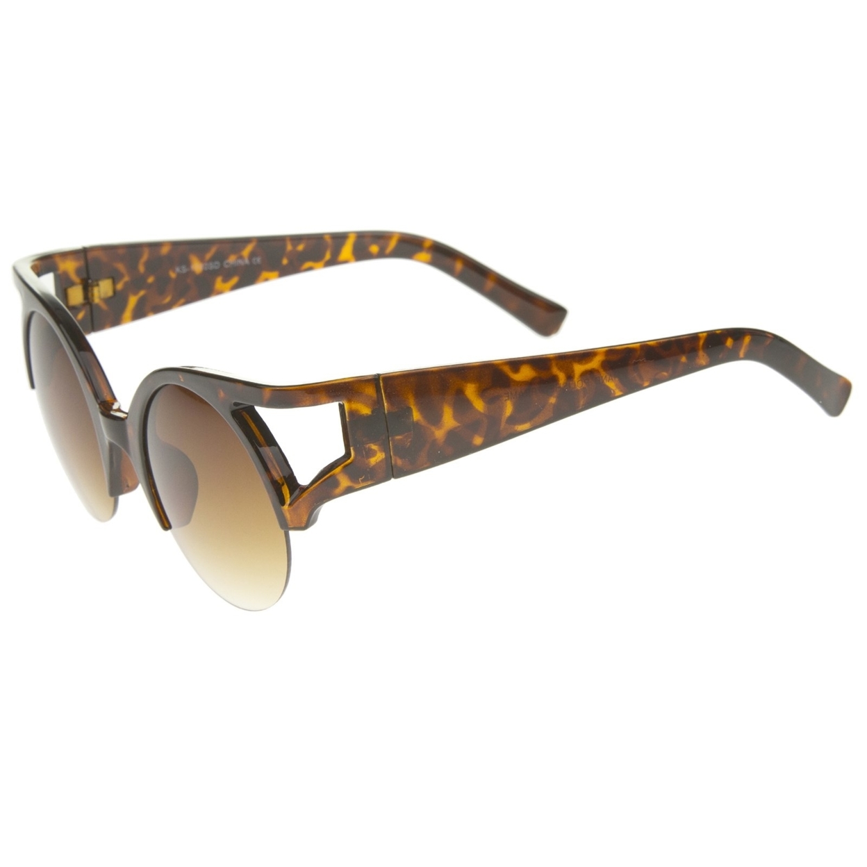 Women's Bold Round Lens Half Frame Cutout Cat Eye Sunglasses 50mm - Black / Smoke