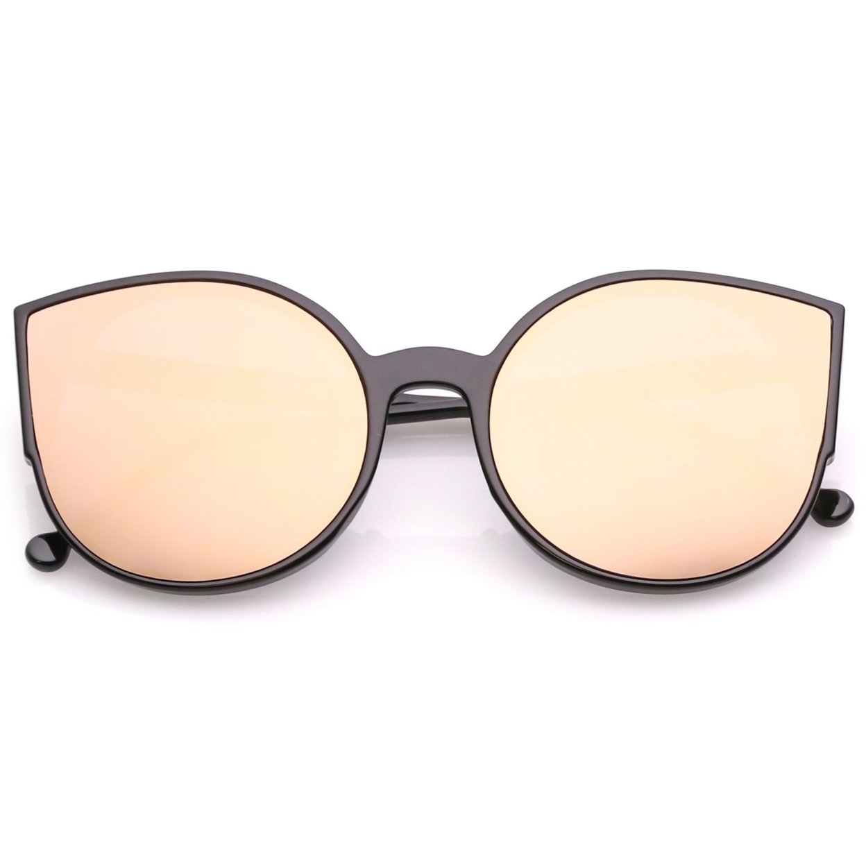 Women's Cat Eye Sunglasses With Slim Arms Round Colored Mirror Flat Lens 56mm - Tortoise / Gold Mirror