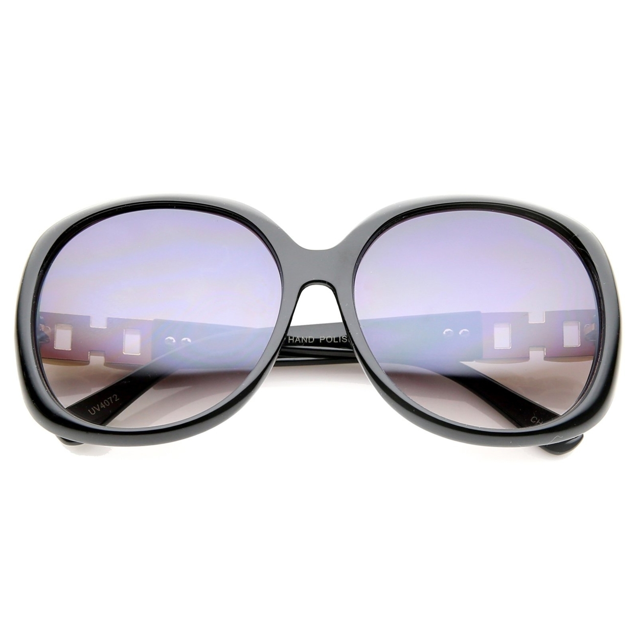 Women's Chain And Rhinestone Temple Round Oversize Sunglasses 60mm - Black / Lavender
