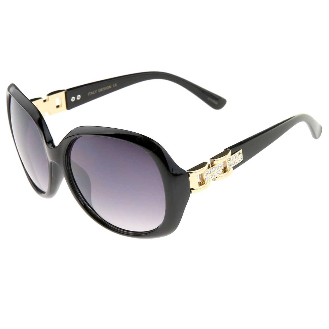 Women's Chain And Rhinestone Temple Round Oversize Sunglasses 60mm - Black / Lavender