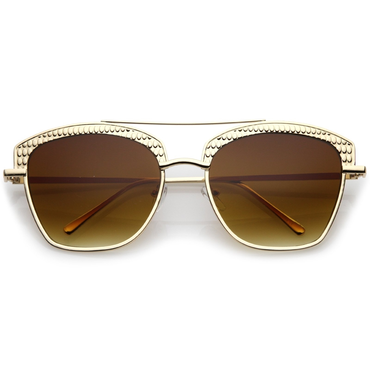 Women's Crossbar Slim Arms Textured Metal Flat Lens Square Sunglasses 58mm - Gold / Amber