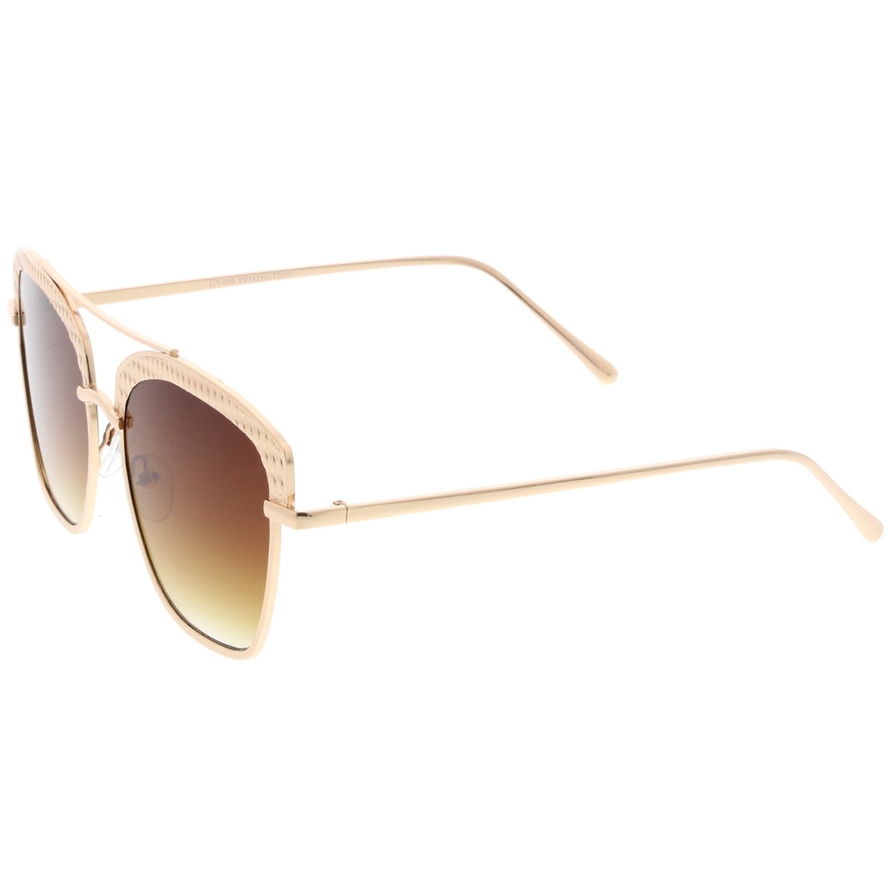 Women's Crossbar Slim Arms Textured Metal Flat Lens Square Sunglasses 58mm - Gold / Smoke