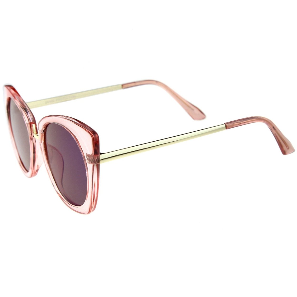 Women's Crystal Frame Colored Mirror Flat Lens Round Cat Eye Sunglasses 52mm - Pink-Gold / Blue Mirror