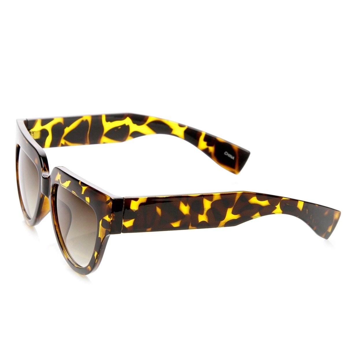 Women's Fashion Bold Frame U-Shaped Flat Top Sunglasses - Brown-Tortoise
