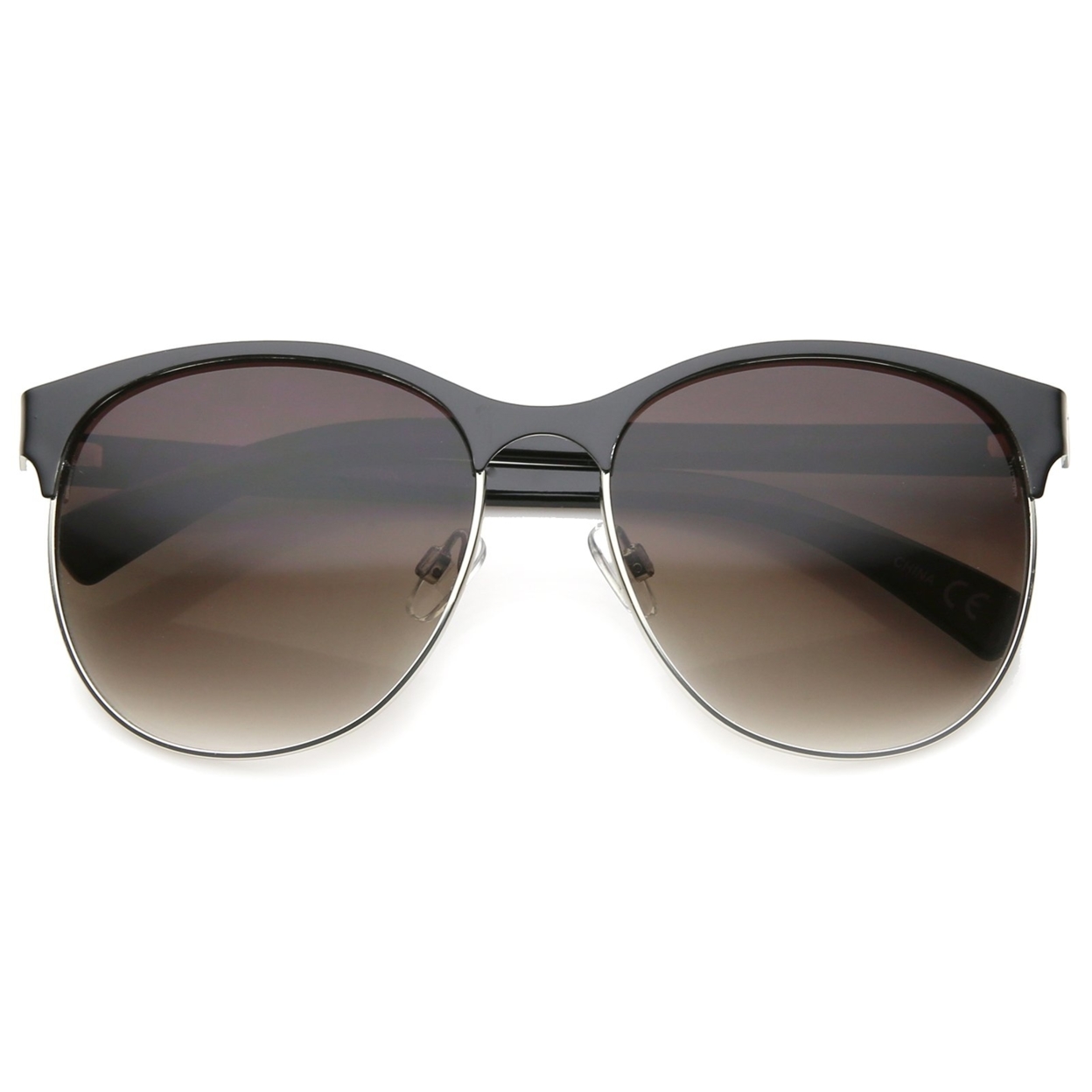 Women's Fashion Two Toned Tinted Lens Half-Frame Round Sunglasses 55mm - Black-Gold / Smoke