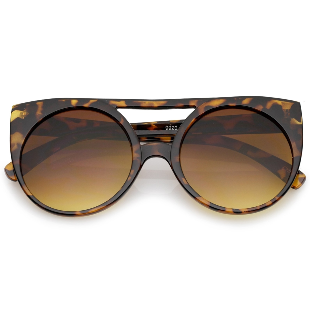 Women's Flat Top Cutout Round Lens Oversize Cat Eye Sunglasses 52mm - Black / Green