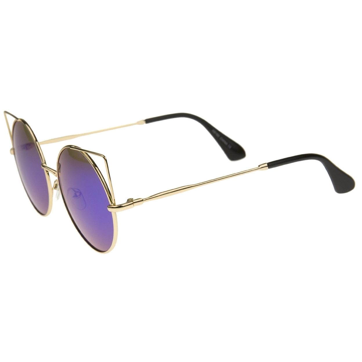 Women's Full Metal Cut Out Mirror Flat Lens Round Cat Eye Sunglasses 55mm - Gold / Green Mirror