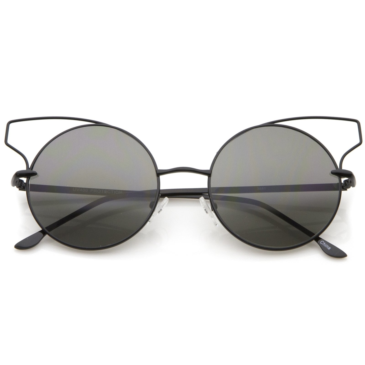Women's Full Metal Open Design Frame Round Cat Eye Sunglasses 55mm - Black / Smoke