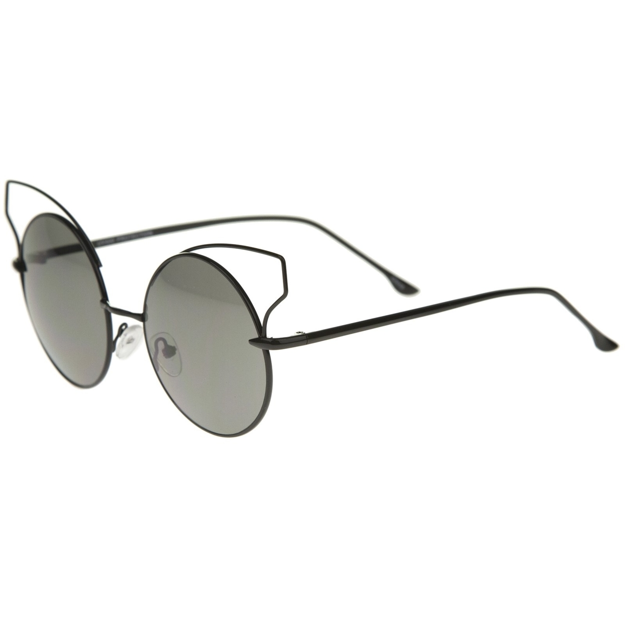 Women's Full Metal Open Design Frame Round Cat Eye Sunglasses 55mm - Black / Smoke