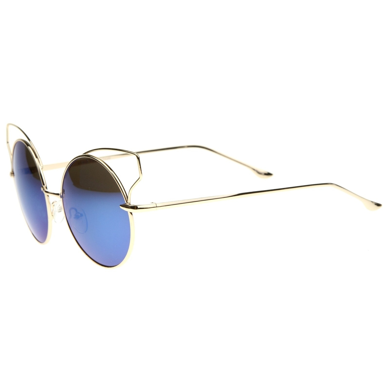 Women's Full Metal Open Design Mirrored Lens Round Cat Eye Sunglasses 55mm - Silver / Silver Mirror