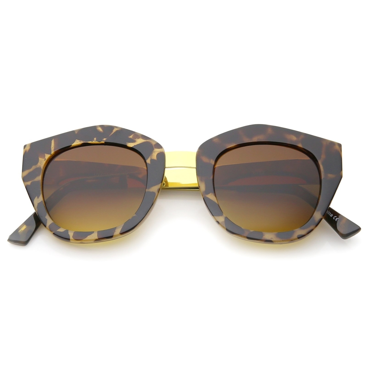 Women's Geometric Metal Bridge And Temple Square Lens Cat Eye Sunglasses 46mm - Tortoise / Amber
