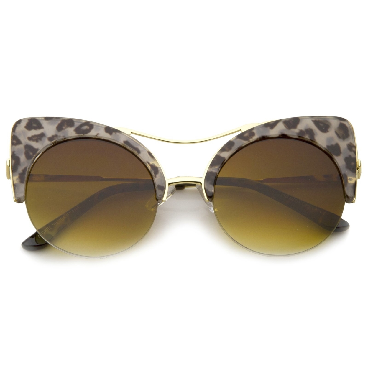 Women's Half-frame High Pointed Flat Lens Round Cat Eye Sunglasses 51mm - Tortoise / Amber