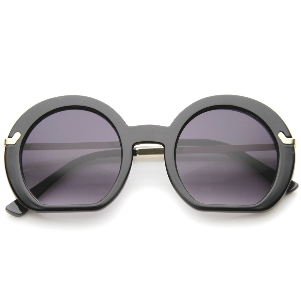 Women's High Fashion Flat Bottom Oversize Round Sunglasses 50mm - Black / Lavender