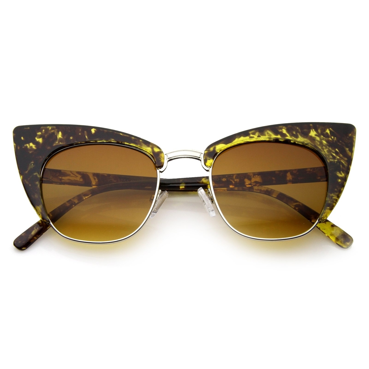 Women's High Fashion Half Frame Bold Square Cat Eye Sunglasses 50mm - Yellow-Tortoise / Amber