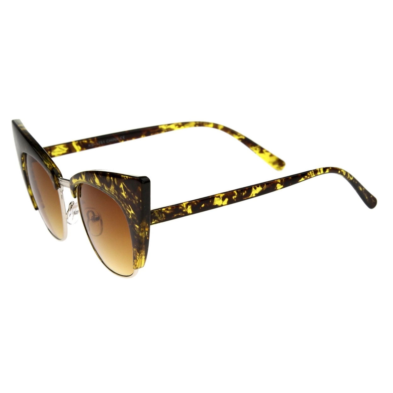 Women's High Fashion Half Frame Bold Square Cat Eye Sunglasses 50mm - Orange-Tortoise / Amber