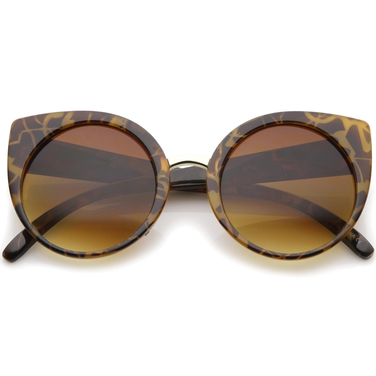 Women's High Fashion Oversize Round Lens Cat Eye Sunglasses 55mm - Black-Gold / Smoke