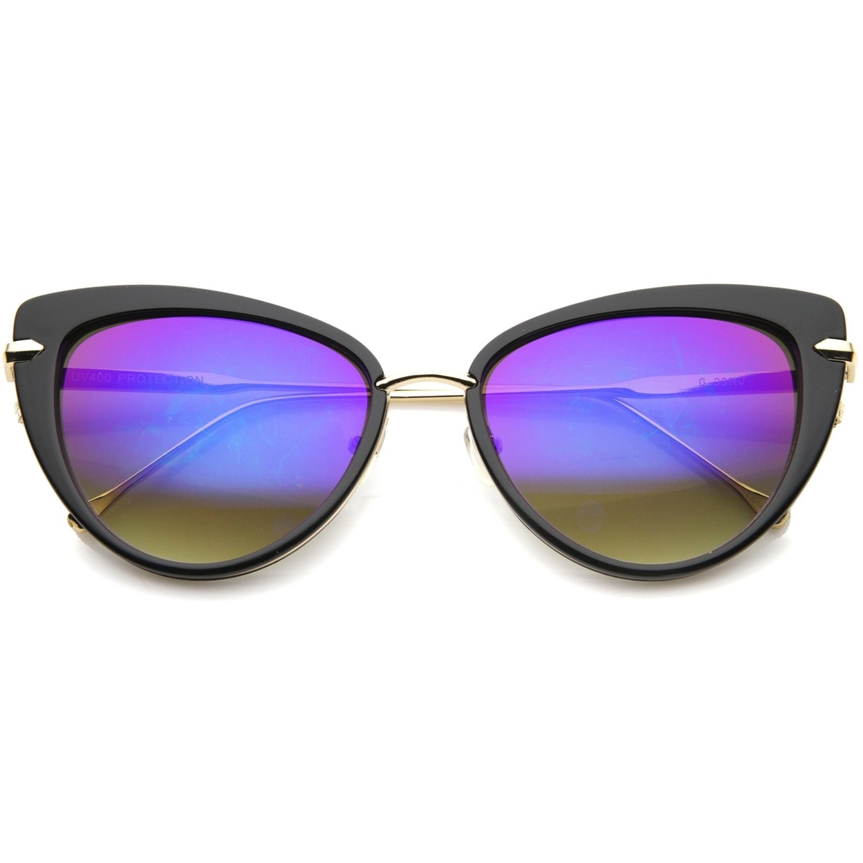 Women's High Fashion Metal Temple Super Cat Eye Sunglasses 55mm - Black-Silver / Magenta Mirror
