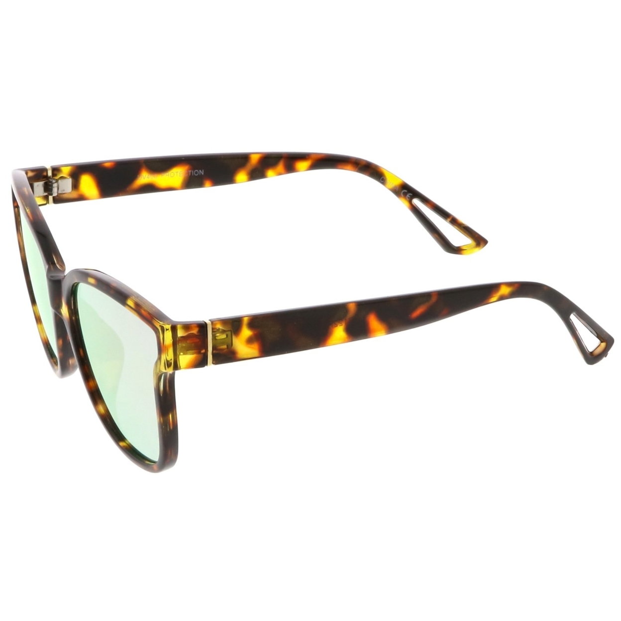 Women's Horn Rim Metal Accent Mirrored Square Flat Lens Cat Eye Sunglasses 55mm - Matte Black / Red Mirror
