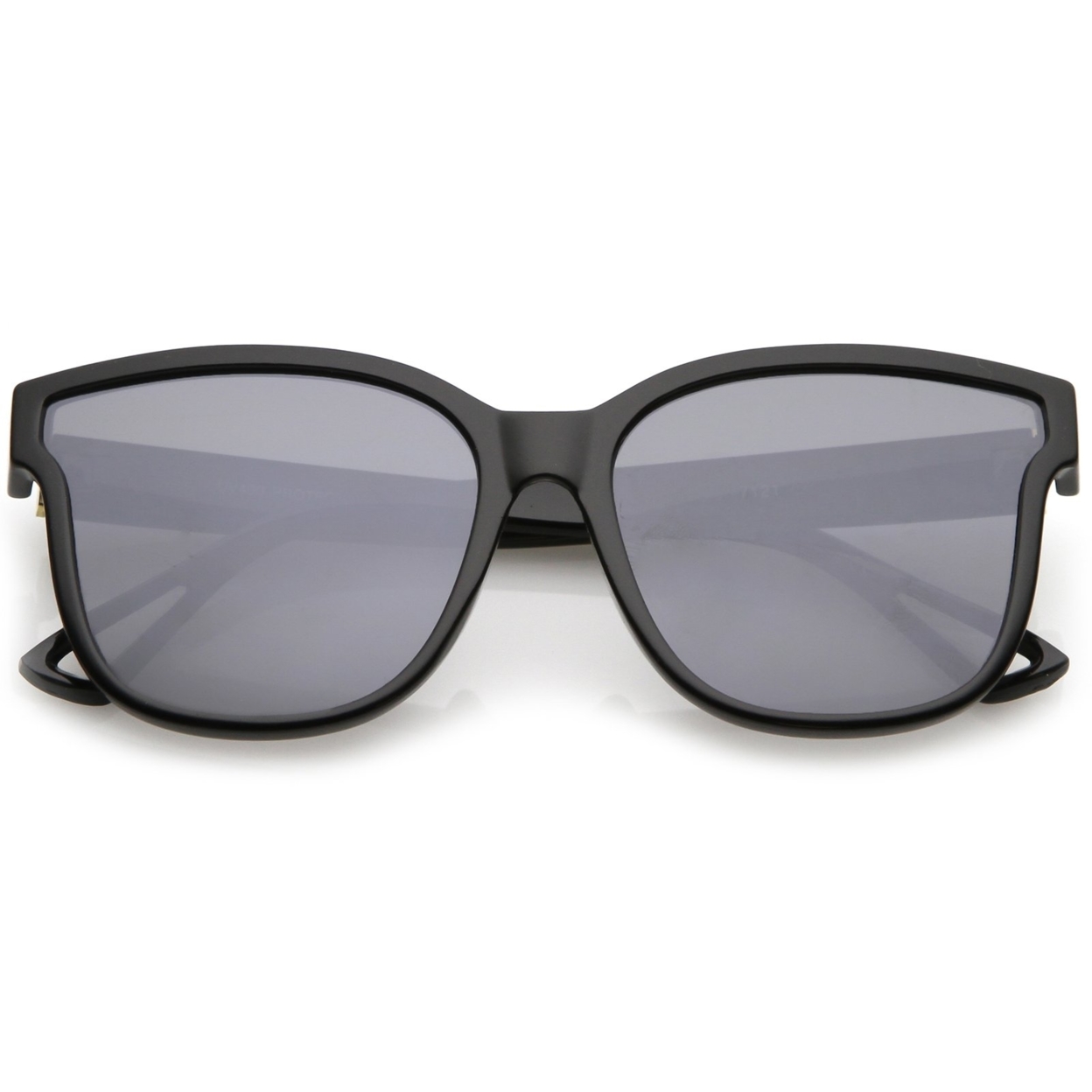 Women's Horn Rim Metal Accent Square Flat Lens Cat Eye Sunglasses 55mm - Matte Black / Smoke