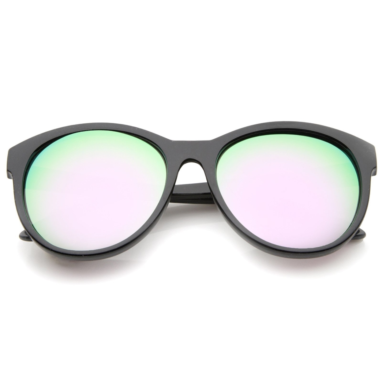 Women's Horn Rimmed Color Mirror Lens Oversized Cat Eye Sunglasses 58mm - Black / Blue Mirror