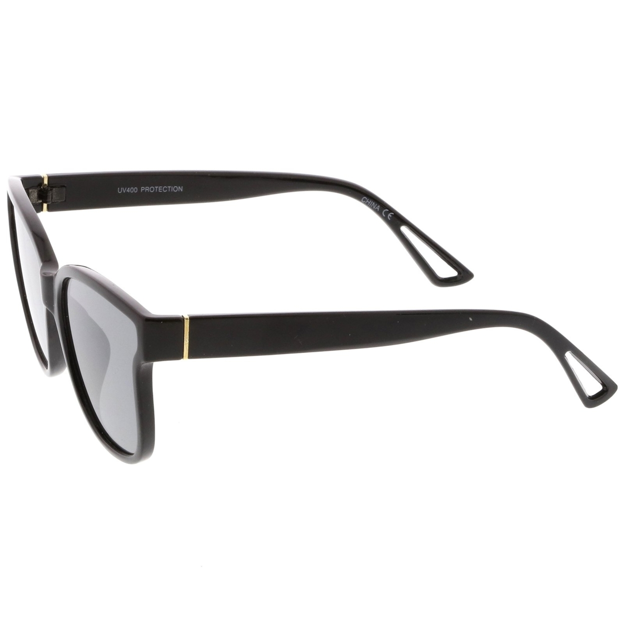 Women's Horn Rim Metal Accent Square Flat Lens Cat Eye Sunglasses 55mm - Matte Black / Smoke