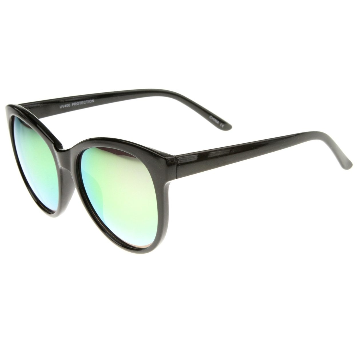 Women's Horn Rimmed Color Mirror Lens Oversized Cat Eye Sunglasses 58mm - Black / Silver Mirror