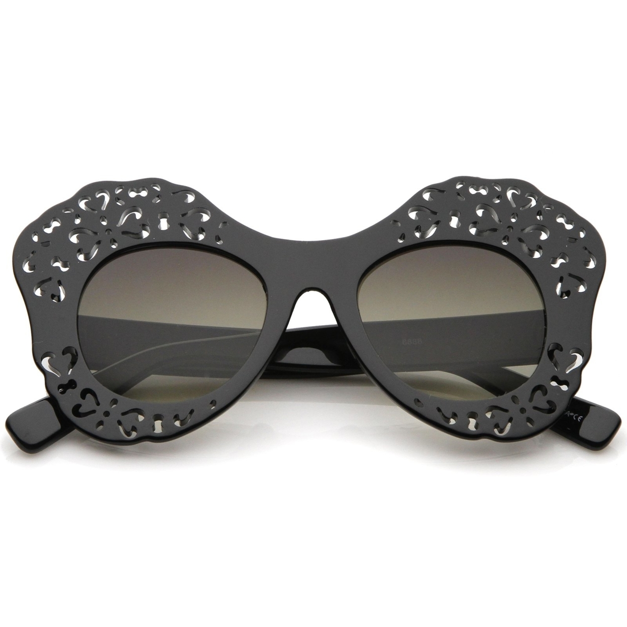 Women's Laser Cutout Frame Colored Mirror Lens Oversize Butterfly Sunglasses 49mm - Black / Lavender