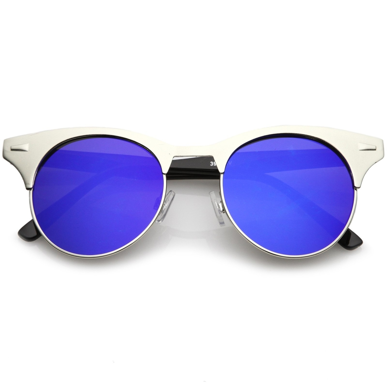 Women's Matte Finish Horn Rimmed Round Flat Mirror Lens Cat Eye Sunglasses 49mm - Black-Black / Magenta Mirror